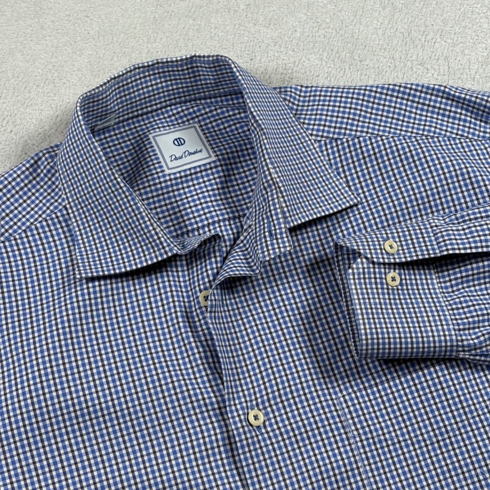 David Donahue Mens Blue Gingham Check Button Down Shirt Cotton Long Sleeve 3XL
